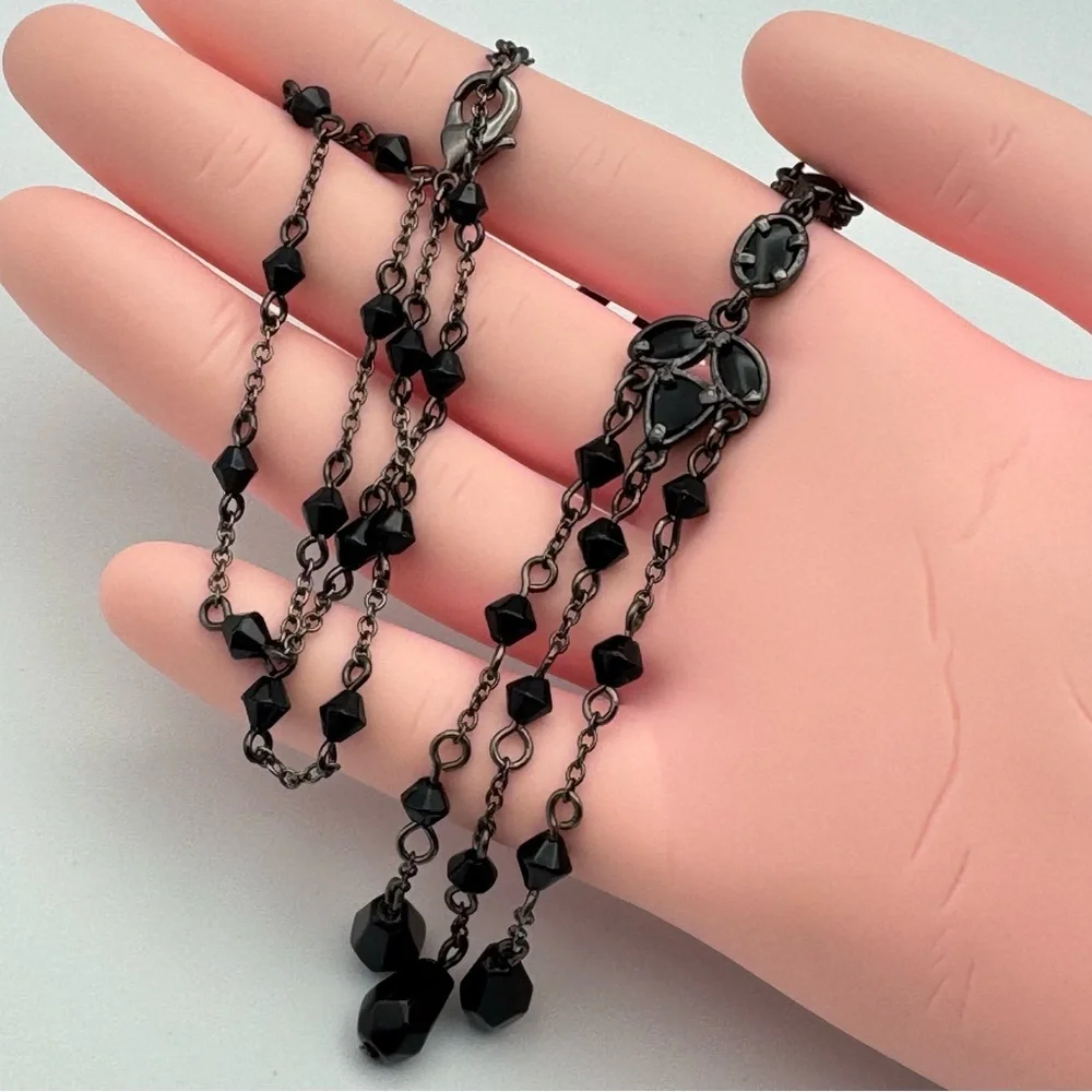 Gothic Style Black Crystal Beaded Y Necklace with Multi-Drop Tassel